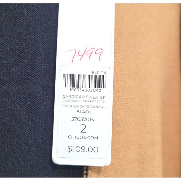 NWT Chico's Size L Colorblock Black Tan Red Open Front Cardigan Career Office - Picture 3 of 5